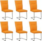 Set van 6 Oranje leren   - poot rond rvs - Toledo Leer Manda, Huis en Inrichting, Stoelen, Nieuw, Leer, Ophalen of Verzenden, Modern