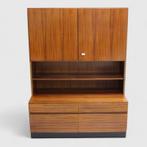 Vintage boekenkast, wandkast, highboard - tweedelig, jaren, Huis en Inrichting, 100 tot 150 cm, Vintage, Zo goed als nieuw, Overige houtsoorten