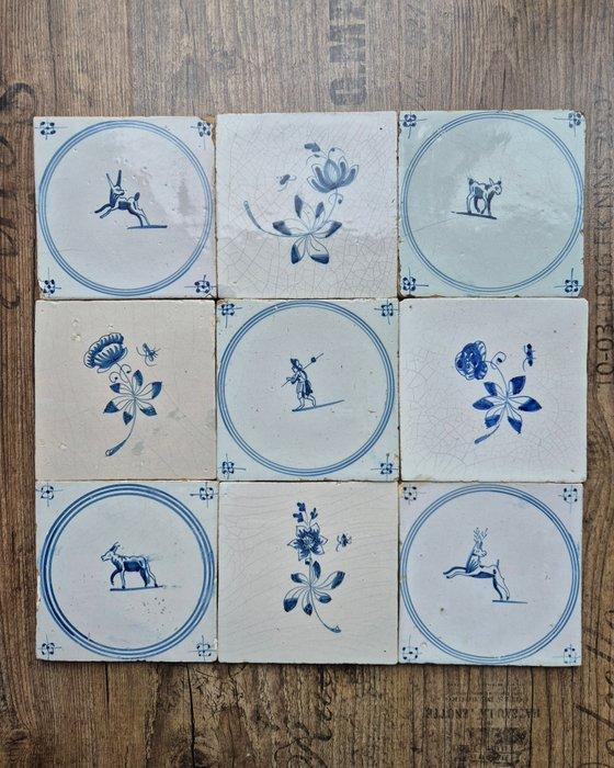 Antiek Tegel (9) - Bloemen, Dieren en Boer - Antiek -, Antiek en Kunst, Antiek | Glas en Kristal