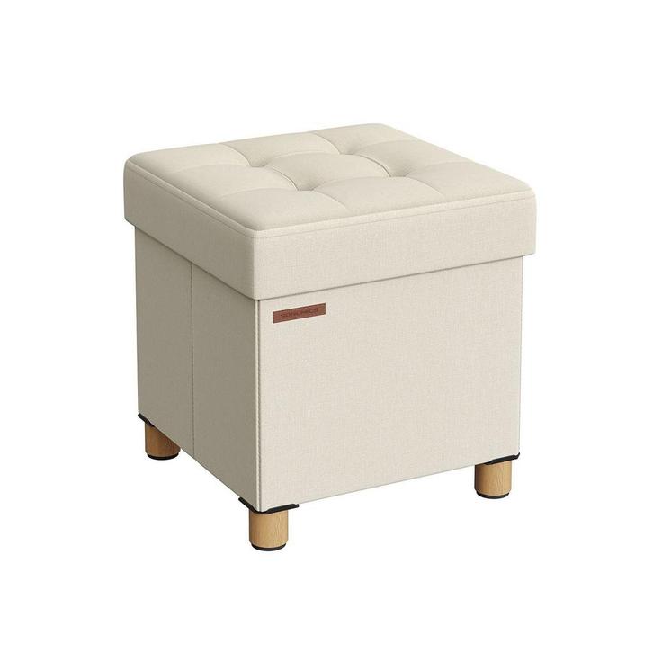 Plofbare Opbergpoef Creme - Retourdeal - 38x38x40cm - 41%..., Huis en Inrichting, Banken | Voetenbanken en Poefen, Minder dan 50 cm