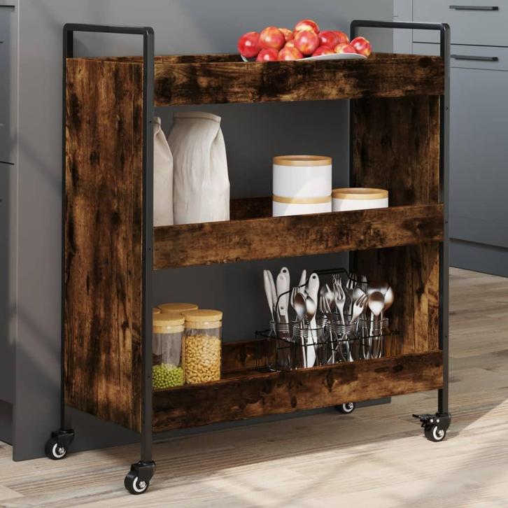 vidaXL Keukentrolley 70x30x82 cm bewerkt hout gerookt, Huis en Inrichting, Keuken | Keukenbenodigdheden, Nieuw, Verzenden