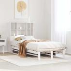 vidaXL Bed met boekenkast zonder matras massief hout wit, Huis en Inrichting, 90 cm, Eenpersoons, Verzenden, Wit