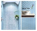 Handvormtegels lichtblauw 7,5x30 visgraattegels badkamer, Nieuw, Wandtegels, Keramiek, 20 tot 40 cm
