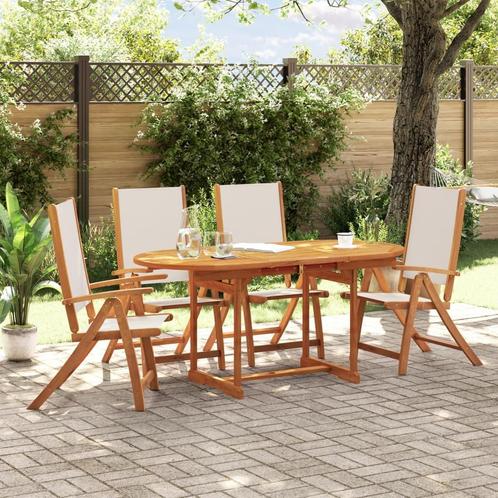 vidaXL 5-delige Tuinset massief acaciahout en textileen, Tuin en Terras, Tuinsets en Loungesets, Tuinset, Nieuw, 4 zitplaatsen