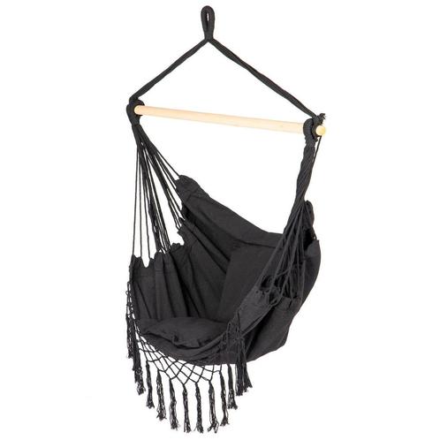 Hangmat - Hangstoel Braziliaans + kussens – Zwart, Huis en Inrichting, Stoelen, Nieuw, Ophalen of Verzenden