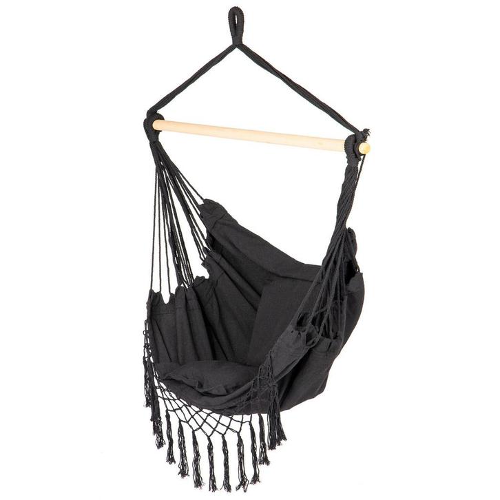 Hangmat - Hangstoel Braziliaans + kussens – Zwart, Huis en Inrichting, Stoelen, Nieuw, Ophalen of Verzenden
