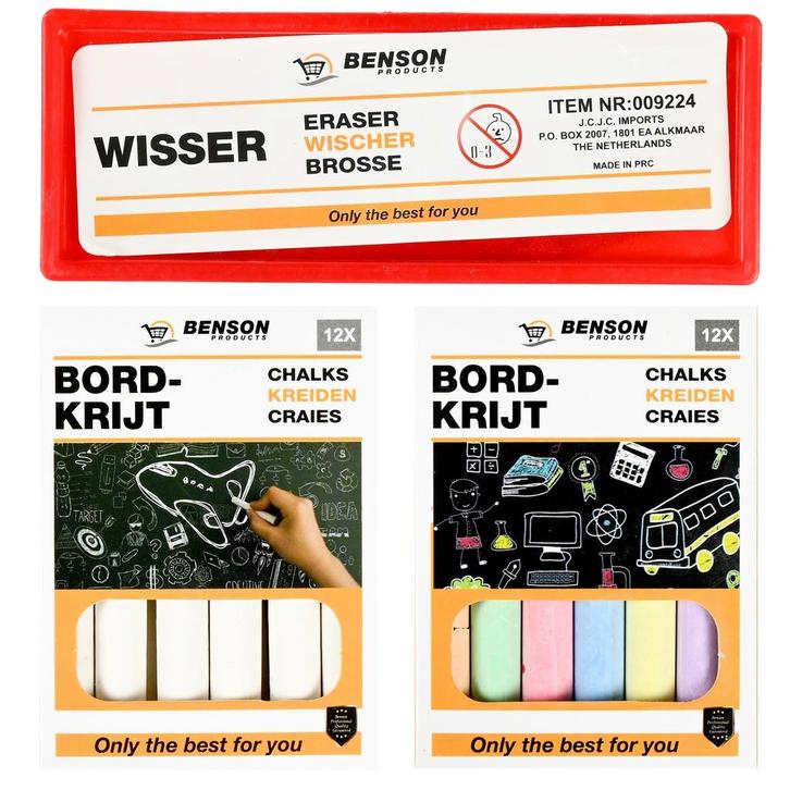 Benson Bordkrijtset - met wisser - kleurenmix - inclusief..., Hobby en Vrije tijd, Schilderen, Nieuw, Ophalen of Verzenden