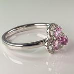 Ring - 14 karaat Geel goud Saffier - Diamant - Roze Saffier, Nieuw