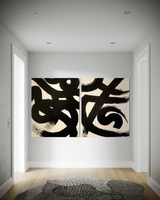 Aiko Yamada - Shibusa 046 XXL Dyptich, Antiek en Kunst, Kunst | Schilderijen | Modern