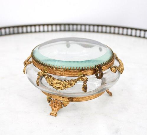 Coffret antique en verre biseauté et laiton doré -, Antiek en Kunst, Antiek | Overige Antiek