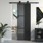 vidaXL Schuifdeur 76x205 cm gehard glas en aluminium zwart, Doe-het-zelf en Verbouw, Deuren en Horren, Verzenden, Nieuw