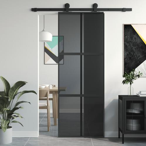 vidaXL Schuifdeur 76x205 cm gehard glas en aluminium zwart, Doe-het-zelf en Verbouw, Deuren en Horren, Nieuw, Verzenden