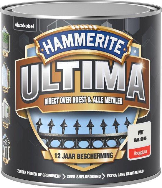 Hammerite Ultima Metaallak Hoogglans Wit Ral 9016 250 ml, Doe-het-zelf en Verbouw, Verf, Beits en Lak, Nieuw, Ophalen of Verzenden