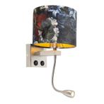 Wandlamp staal met velours kap bloemen met goud - Brescia, Nieuw, Overige materialen, Modern