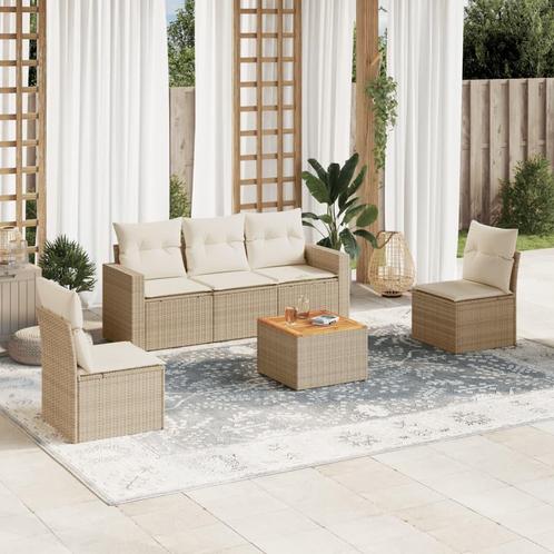 vidaXL 6-delige Loungeset met kussens poly rattan beige, Tuin en Terras, Tuinsets en Loungesets, Loungeset, Nieuw, Rotan, Verzenden