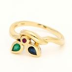Ring - 18 karaat Geel goud - 0.14ct. tw. Saffier - Smaragd -, Nieuw