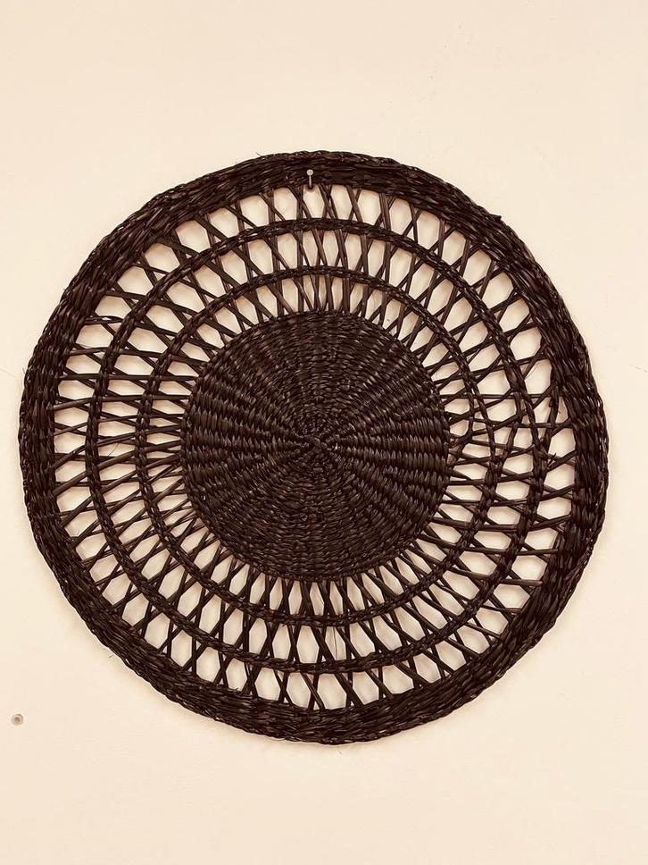 Wanddecoratie riet naturel mandala Jeske zwart 38x38x1 cm, Tuin en Terras, Tuinwanddecoratie, Verzenden