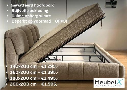 Opberg boxspring Platin – Luxe bed met opbergruimte!, Huis en Inrichting, Slaapkamer | Boxsprings, 200 cm, Beige, Bruin, Nieuw