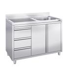 GGM Gastro | Spoelbakkast - 1200x600mm - met 3 laden & 1 |, Verzenden, Nieuw in verpakking, RVS Meubilair
