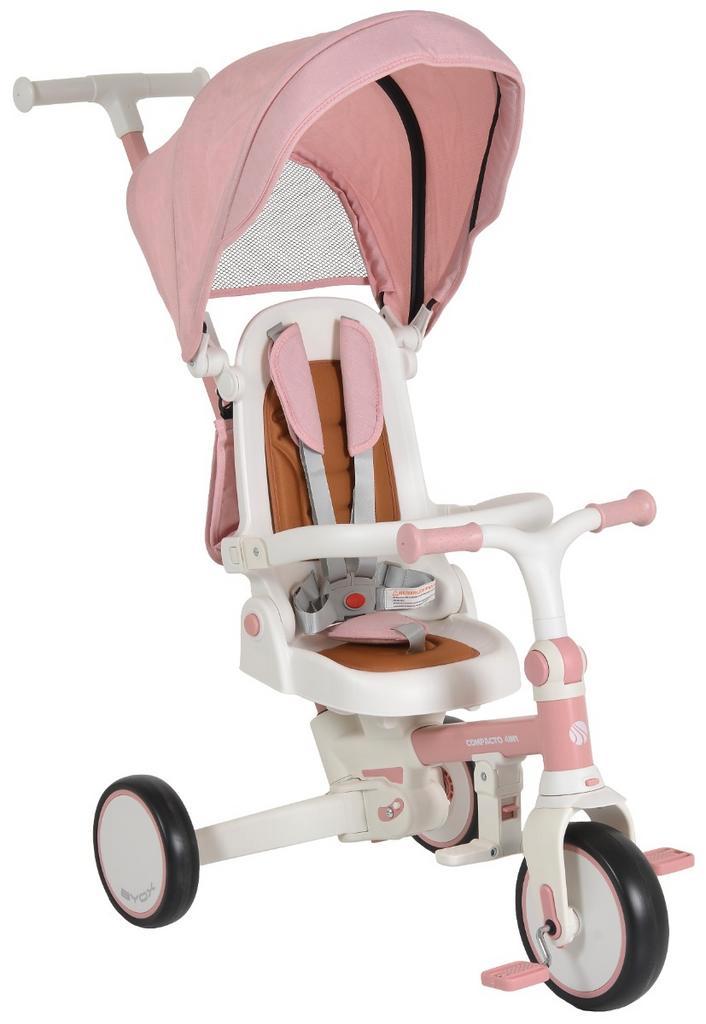 Byox Compacto Pink 4-in-1 Driewieler met Duwstang, Kinderen en Baby's, Speelgoed | Buiten | Voertuigen en Loopfietsen, Nieuw, Verzenden