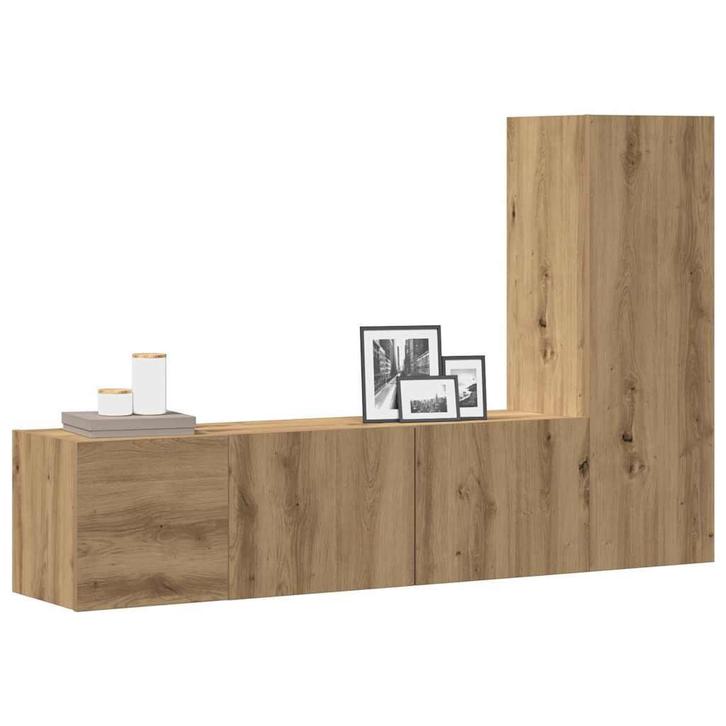 vidaXL Tv-wandkasten 3 st bewerkt hout artisanaal, Huis en Inrichting, Kasten | Televisiemeubels, Nieuw, Overige houtsoorten, Verzenden