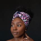 Afrikaanse hoofddoek / headwrap - Wit / Roze, Kleding | Dames, Hoeden en Petten, Ophalen of Verzenden, Nieuw