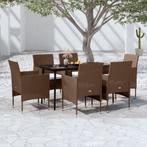vidaXL 7-delige Tuinset met kussens bruin en zwart, Tuin en Terras, Tuinsets en Loungesets, 6 zitplaatsen, Nieuw, Tuinset, Verzenden