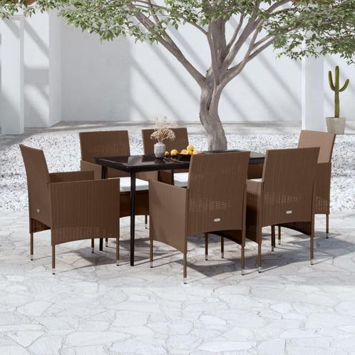 vidaXL 7-delige Tuinset met kussens bruin en zwart, Tuin en Terras, Tuinsets en Loungesets, Tuinset, Nieuw, 6 zitplaatsen, Rotan