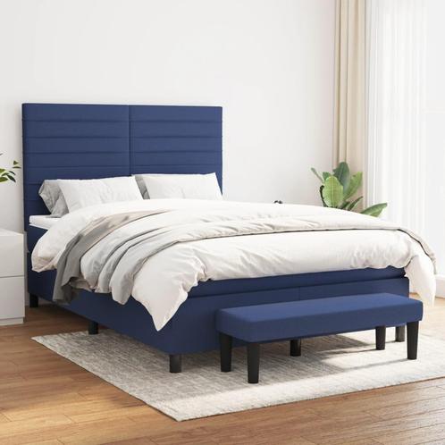 vidaXL Boxspring met matras stof blauw 140x200 cm, Huis en Inrichting, Slaapkamer | Bedden, 140 cm, 200 cm, Blauw, Tweepersoons