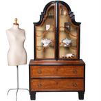 Art Deco Vitrine noten met wortelnoten en zwart gepolitoerde, Ophalen of Verzenden