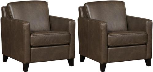 Grijze leren landelijke fauteuils - poot hout zwart - Grana, Huis en Inrichting, Fauteuils, 50 tot 75 cm, 75 tot 100 cm, Nieuw