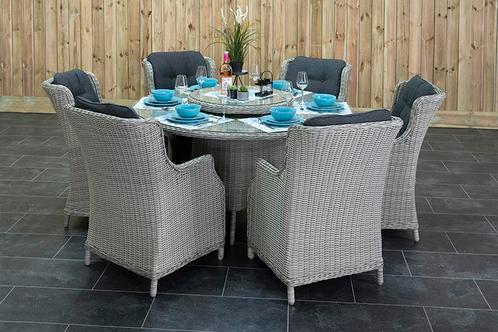 Rio Ronde Tafel 150 met 6 Darwin Dining Tuinstoelen Light Ko, Tuin en Terras, Tuinsets en Loungesets, Eettafel, Stoel, 6 zitplaatsen