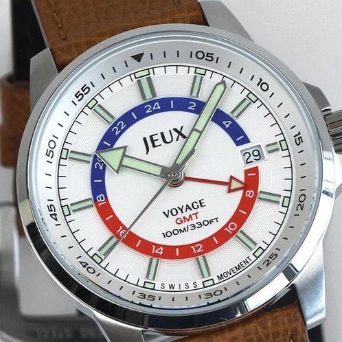 Jeux Horloge - Jeux Horloge Voyage GMT – Blanc Leather, Sieraden, Tassen en Uiterlijk, Horloges | Heren
