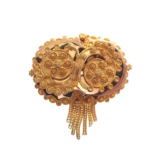 Gouden S-broche van filigrain techniek | Vintage/antiek, Sieraden, Tassen en Uiterlijk, Broches, Overige kleuren, Gebruikt, Goud