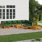 vidaXL 12-delige Loungeset met groene kussens massief hout, Verzenden, Nieuw, Hardhout, Loungeset