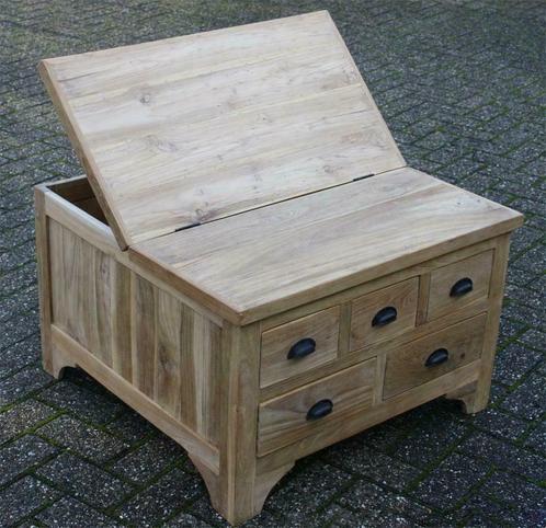 Salontafel teak 80x80cm met laden en klep: Indoteak, Huis en Inrichting, Tafels | Salontafels, 50 tot 100 cm, Vierkant, Nieuw