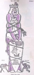 Vrije stad Danzig tussen twee vuren op spotprent (Lithos), Antiek en Kunst, Verzenden