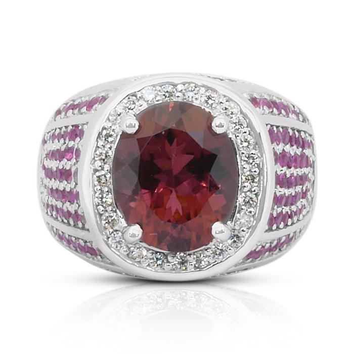 Ring - 14 karaat Witgoud - 7.40ct. tw. Toermalijn - Saffier, Sieraden, Tassen en Uiterlijk, Ringen