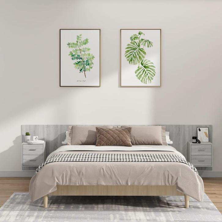 vidaXL Hoofdbord met kastjes bewerkt hout grijs sonoma, Huis en Inrichting, Slaapkamer | Bedden, Grijs, Nieuw, Hout, Verzenden