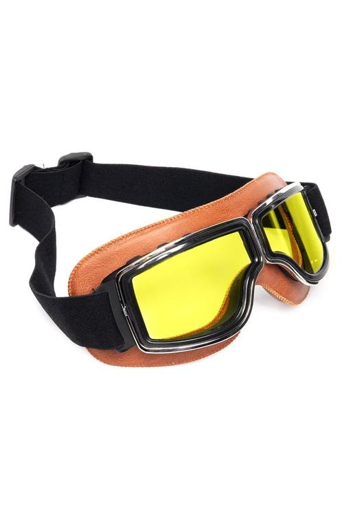 Goggles Motor Skibril Bril Bruin Montuur Gele Glazen Piloten, Kleding | Heren, Carnavalskleding en Feestkleding, Nieuw, Overige maten