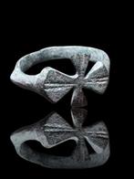 Byzantijns Brons, Extreem Rare Cross Ring Ring (Zonder, Antiek en Kunst