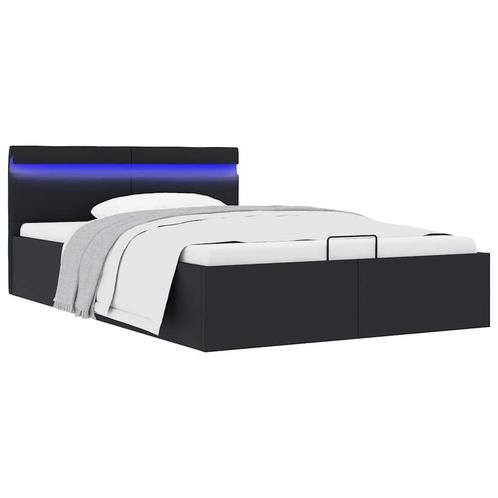 vidaXL Bedframe met opslag hydraulisch LED kunstleer zwart, Huis en Inrichting, Slaapkamer | Bedden, 140 cm, 200 cm, Zwart, Tweepersoons