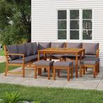 vidaXL 11-delige Tuinset met kussens massief acaciahout, Verzenden, Nieuw, Hardhout, Tuinset