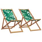 vidaXL Strandstroelen 2 st inklapbaar stof en massief hout, Tuin en Terras, Tuinstoelen, Verzenden, Nieuw, Hout