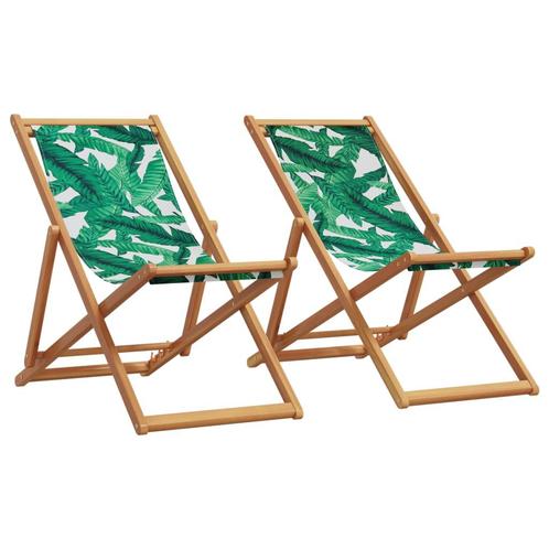 vidaXL Strandstroelen 2 st inklapbaar stof en massief hout, Tuin en Terras, Tuinstoelen, Nieuw, Hout, Verzenden