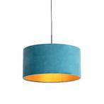 Hanglamp met velours kap blauw met goud 50 cm - Combi, Nieuw, Overige materialen, Landelijk / Rustiek, 75 cm of meer