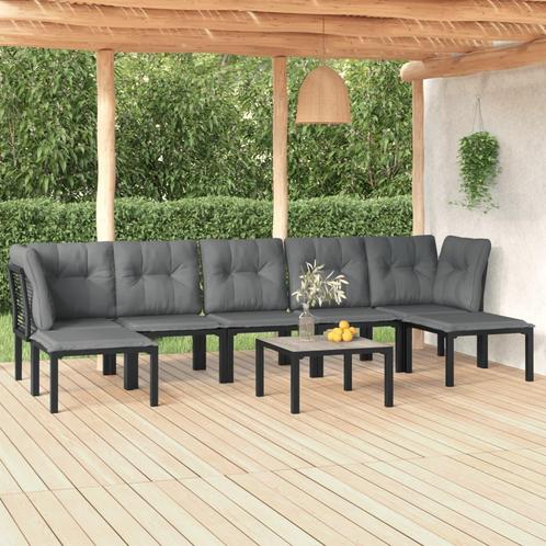vidaXL 8-delige Loungeset poly rattan zwart en grijs, Tuin en Terras, Tuinsets en Loungesets, Loungeset, Nieuw, Rvs, Verzenden