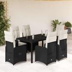 vidaXL 7-delige Bistroset met kussens poly rattan zwart, Verzenden, Nieuw, Rotan, 6 zitplaatsen