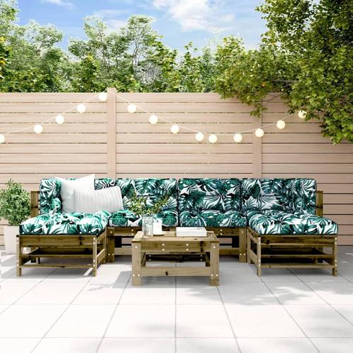 vidaXL 7-delige Loungeset met kussens geïmpregneerd, Tuin en Terras, Tuinsets en Loungesets, Loungeset, Nieuw, 7 zitplaatsen, Verzenden