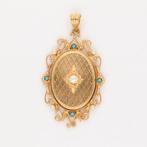 Hanger - 18 karaat Geel goud - Parel - Turkoois